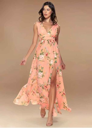 Blush Mark Versailles Blush Floral Print Floral Print Chiffon Maxi Dress