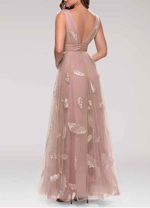 AZ Occasions Lost In Paradise Blush Embroidery Tulle Maxi Dress