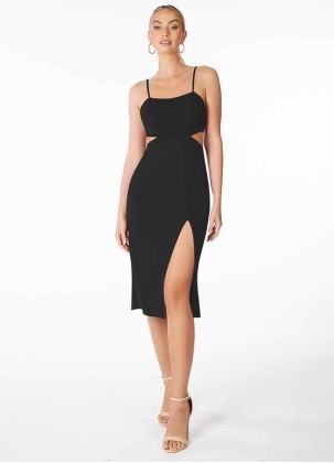 AZ Occasions Midi Stretch Crepe Dress with Side Cutouts and Slit
