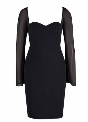 AZ Occasions Mini Stretch Crepe Dress with Mesh Sleeves and Tie Back