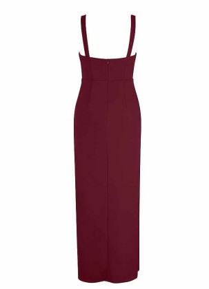 AZ Occasions Maxi Stretch Crepe Dress with Keyhole and Slit