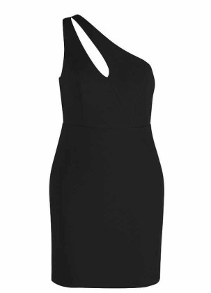 AZ Occasions Mini One Shoulder Stretch Crepe Dress with Keyhole