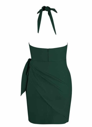 AZ Occasions Halter Stretch Crepe Dress with Mini Wrap Skirt